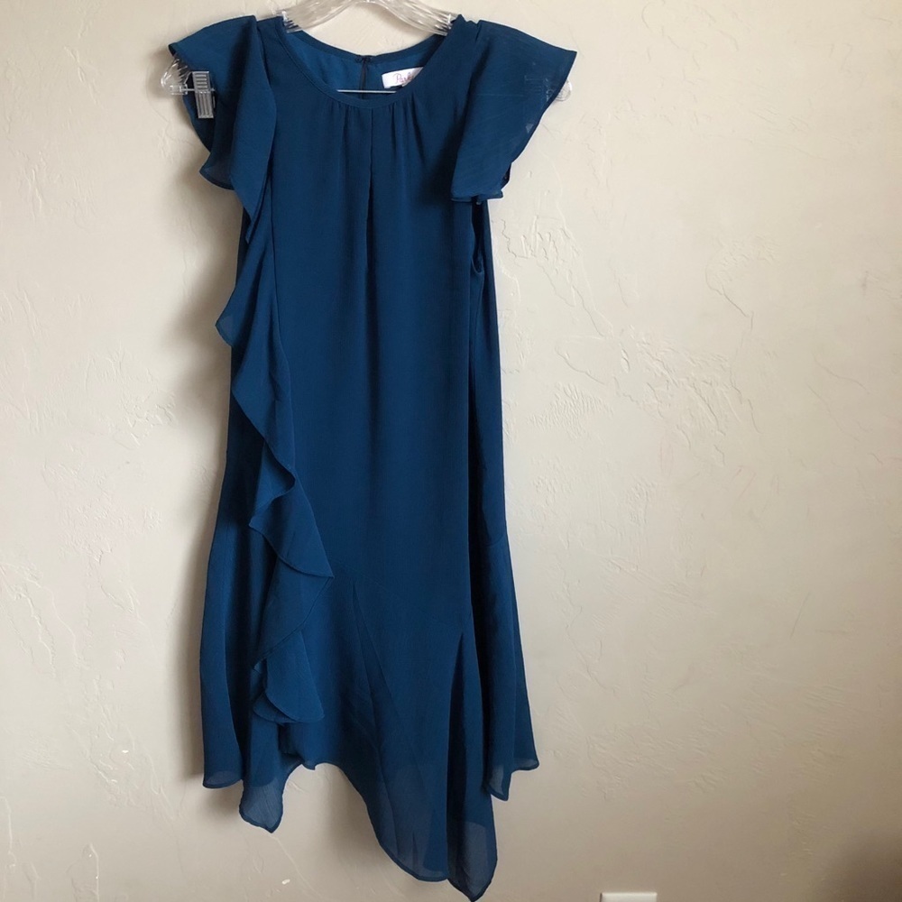 Parker Blue Asymmetrical Ruffle Mini Dress - Picture 3 of 12